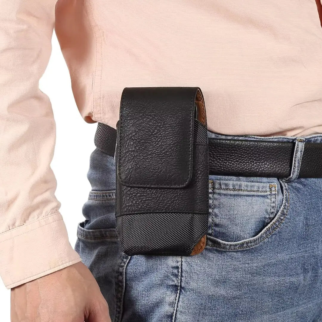 New Oxford Cloth Waist Leather Belt Clip Holster Case Phone Pouch Bag with Cowhide Pattern for 5.2-7.0" iPhone,Samsung,Cellphone