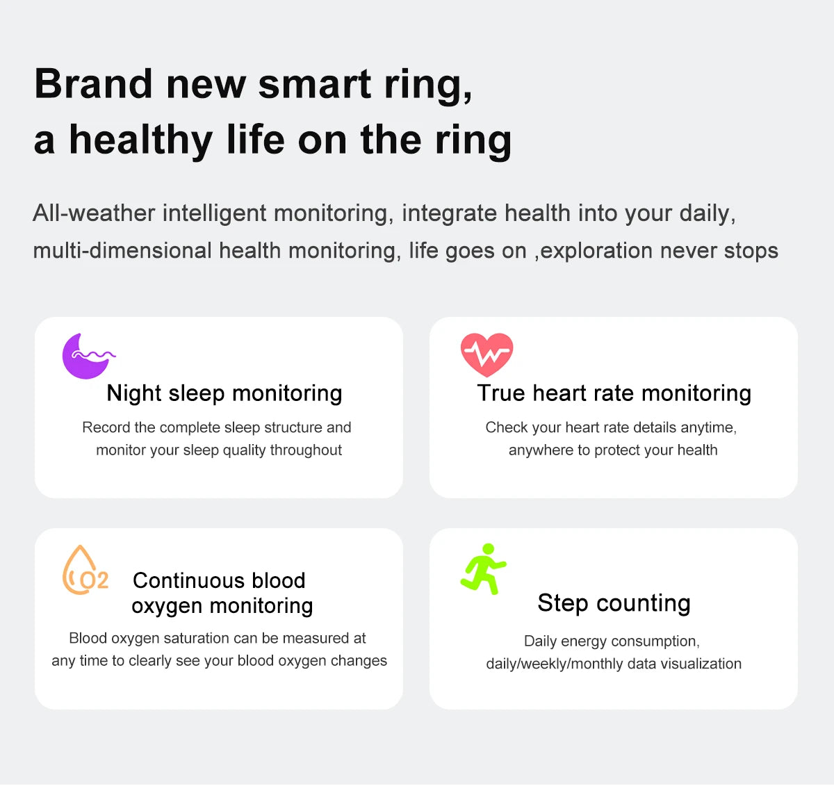 Smart Ring For Men Women Heart Rate Blood Oxygen Monitoring