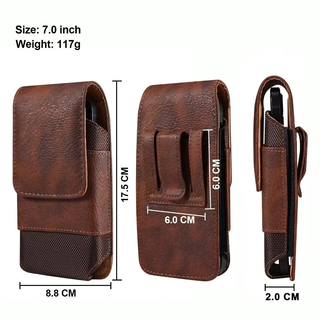 New Oxford Cloth Waist Leather Belt Clip Holster Case Phone Pouch Bag with Cowhide Pattern for 5.2-7.0" iPhone,Samsung,Cellphone
