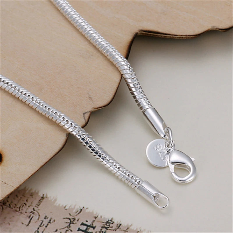 Suyixian 925 Sterling Silver 3mm Snake Chain 8 inches Basis Bracelet For Woman Charm Wedding Engagement Fashion Party Jewelry