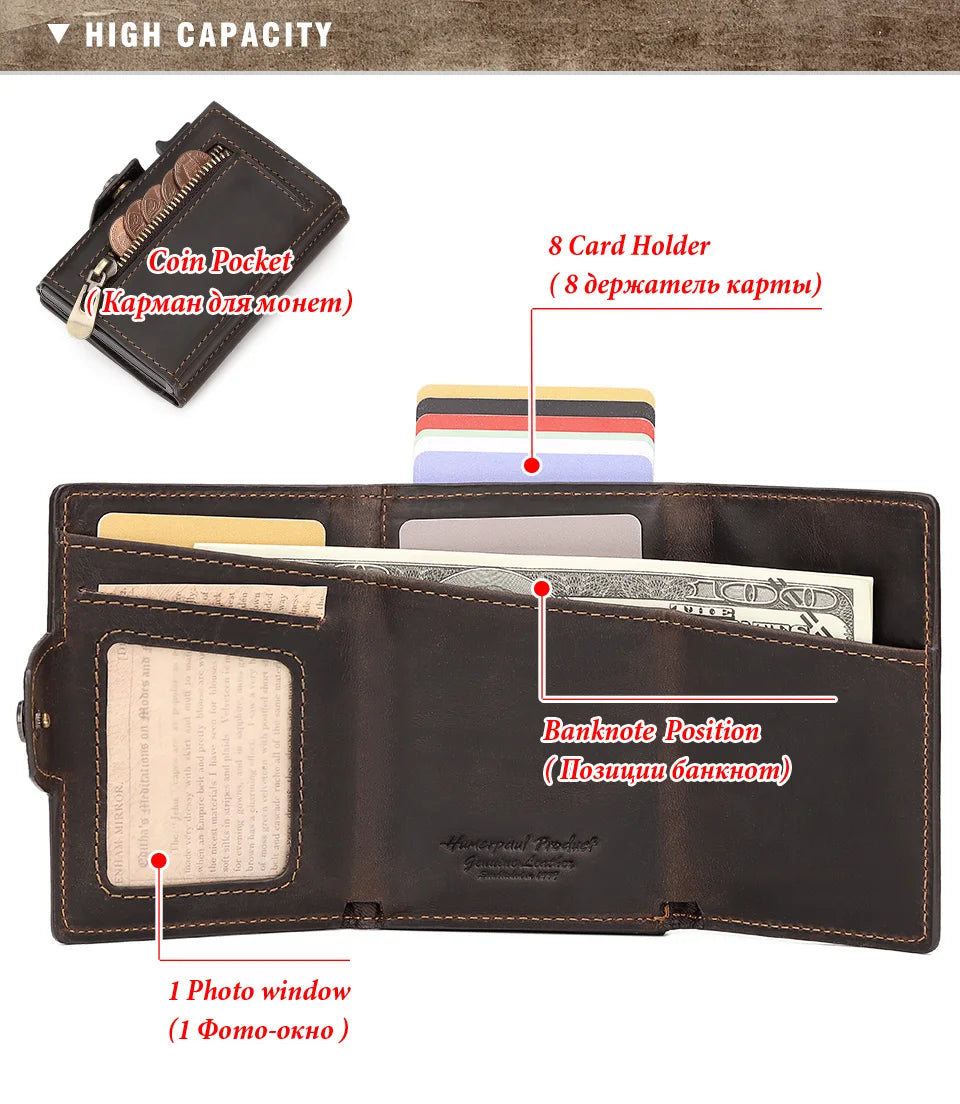 HUMERPAUL Smart Pop Up Card Wallet for Men RFID Genuine Leather Card Case Slim Women Zip Coin Purse with Notes Compartment