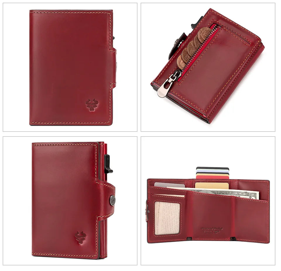 HUMERPAUL Smart Pop Up Card Wallet for Men RFID Genuine Leather Card Case Slim Women Zip Coin Purse with Notes Compartment