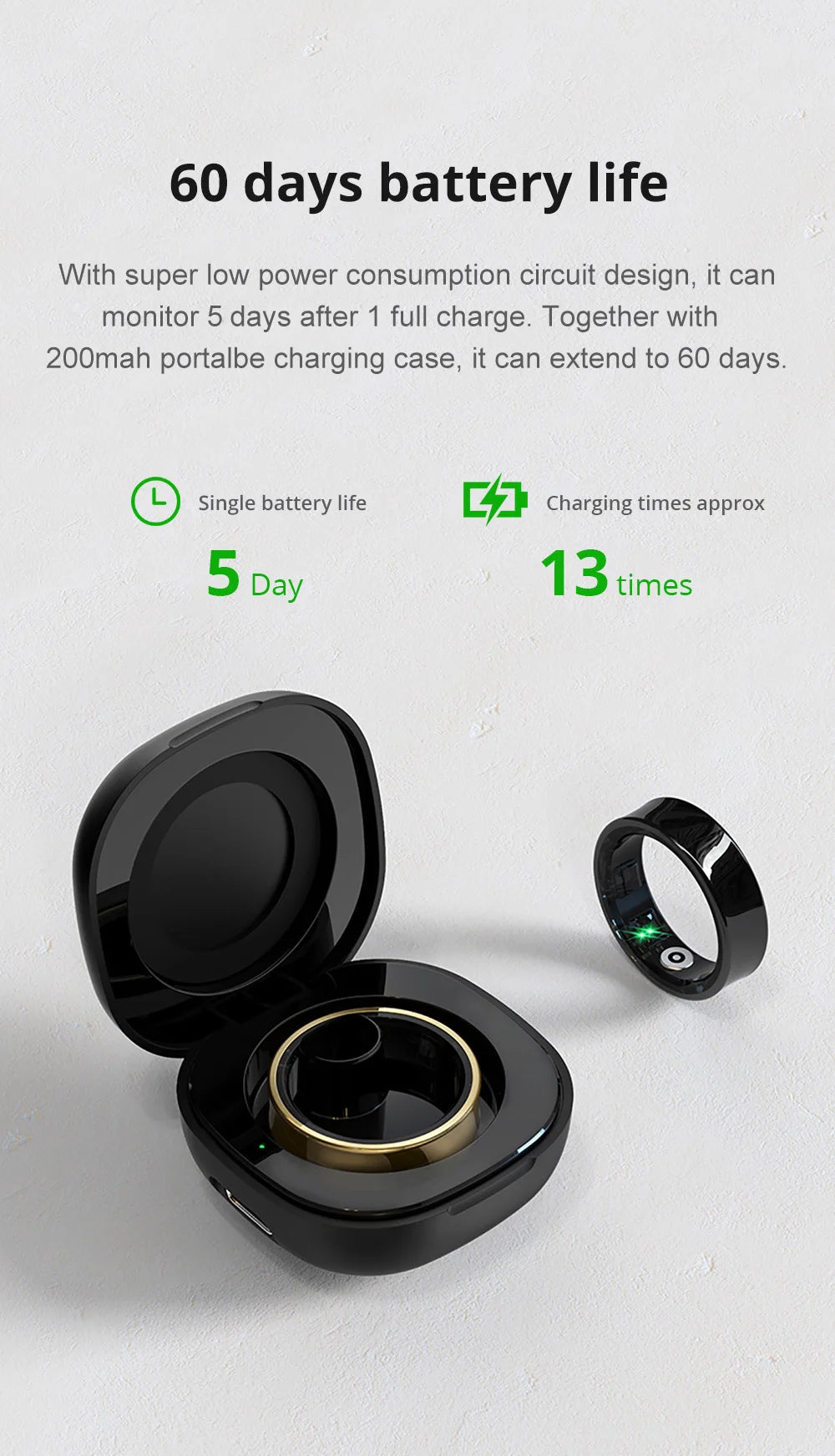 Smart Ring Men Women with Charging Case,