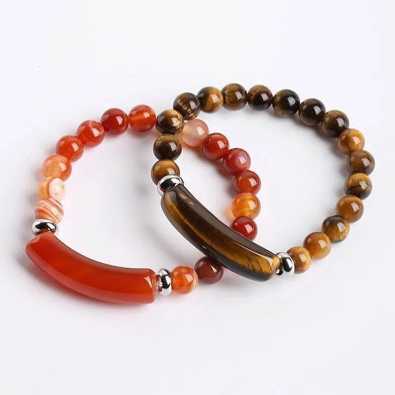 JD Natural Stone Tiger Eye Amethyst Rectangle Bar Charm Bracelet Women Men Reiki Healing Bead Chakra Bangles Couples Jewelry