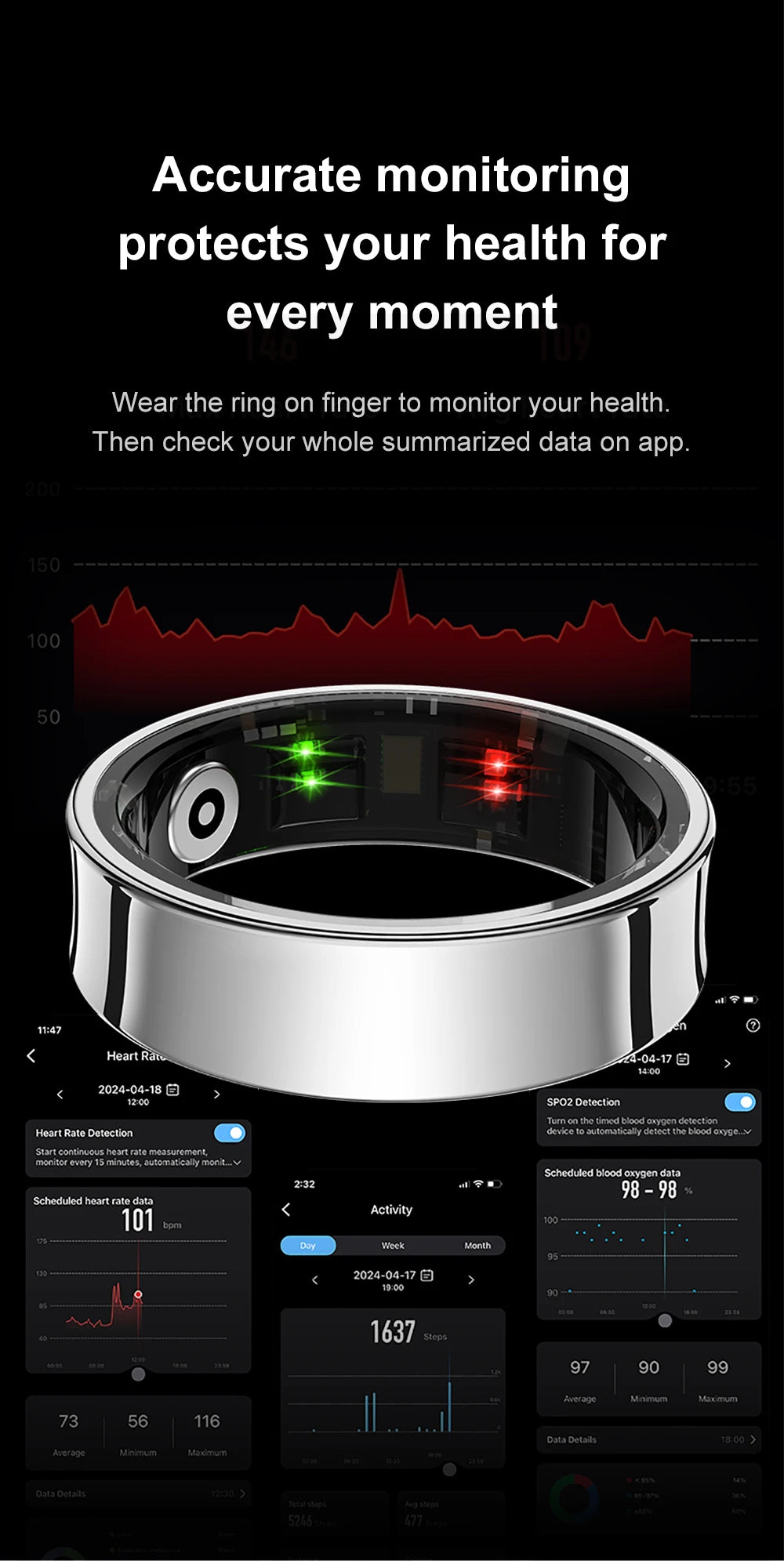 Smart Ring Men Women with Charging Case,