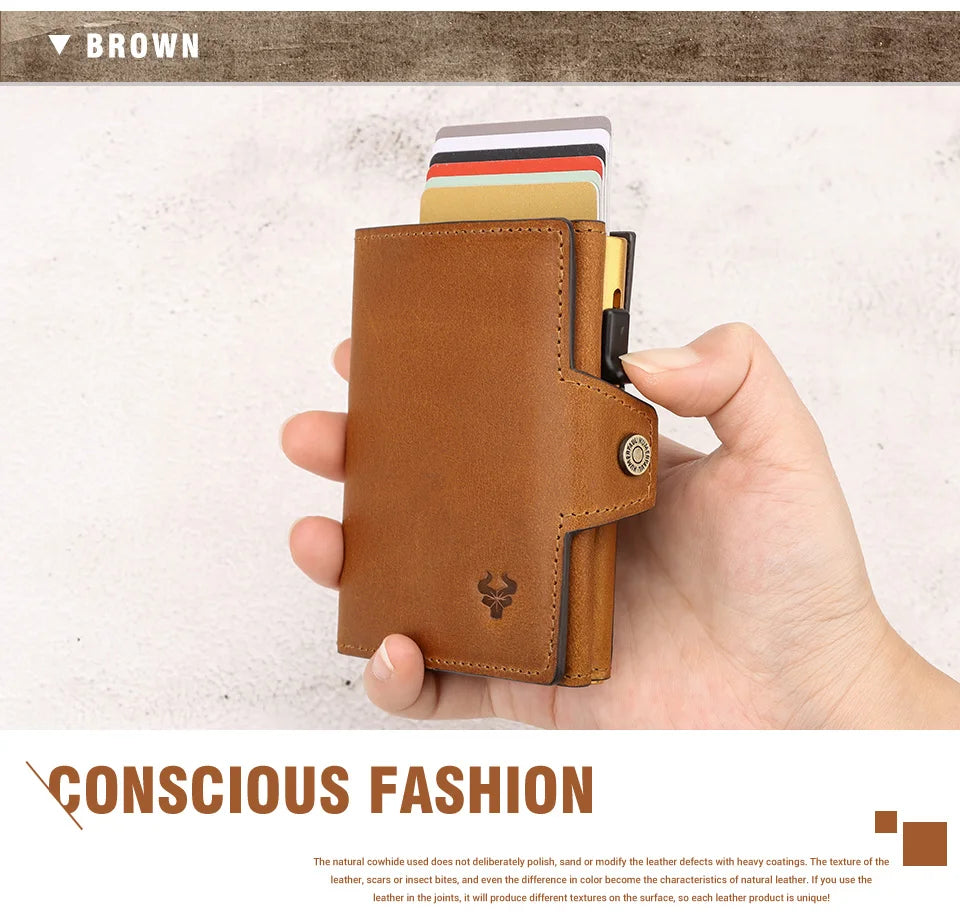 HUMERPAUL Smart Pop Up Card Wallet for Men RFID Genuine Leather Card Case Slim Women Zip Coin Purse with Notes Compartment