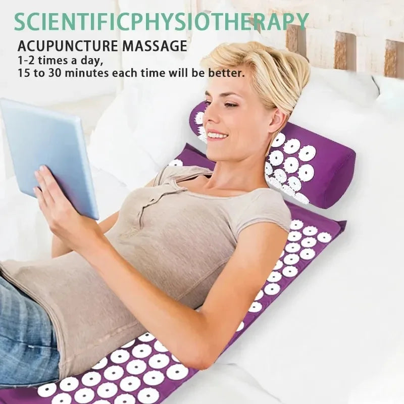 Yoga Massage Mat Acupressure Relieve Stress Back Cushion Massage Yoga Mat Back Pain Relief Needle Pad With Pillow