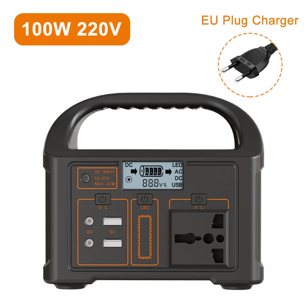 100W 24000mAh Portable Power Station 220V/110V Power Bank 76.8Wh Solar Power Generator LiFePO4 Outdoor Energy For Camping Travel
