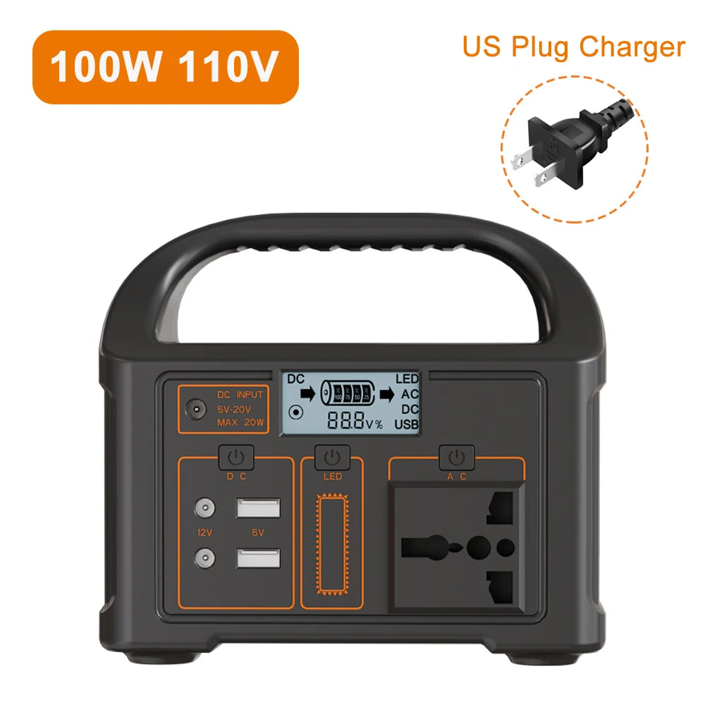 100W 24000mAh Portable Power Station 220V/110V Power Bank 76.8Wh Solar Power Generator LiFePO4 Outdoor Energy For Camping Travel
