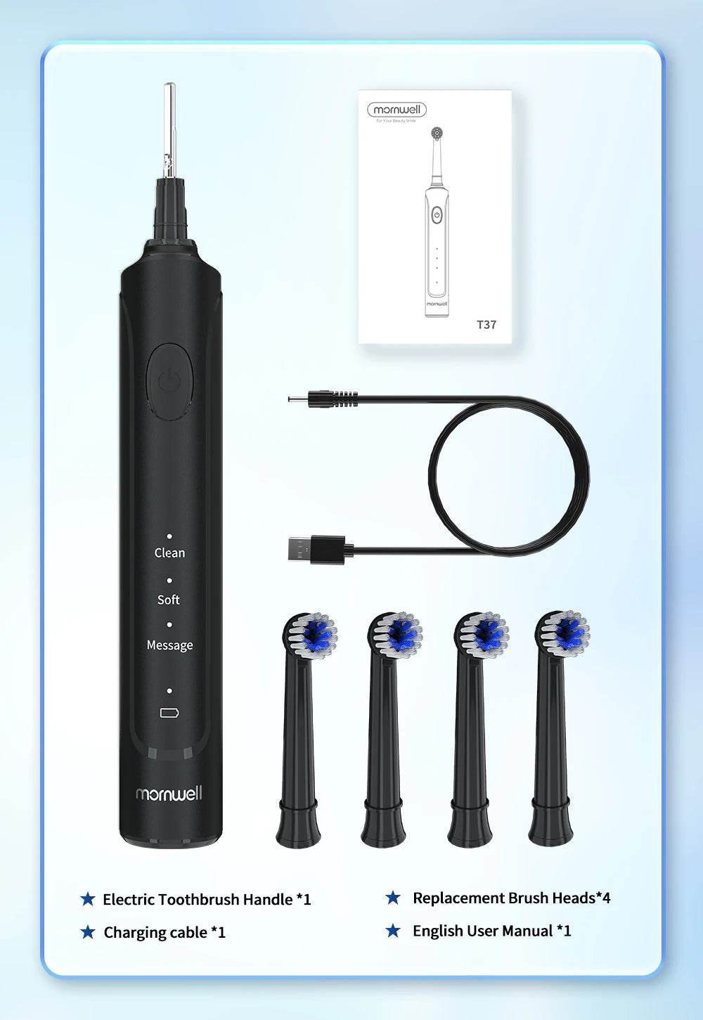 Sonic Electric Tooth Brush With 4 Extra Replacement Heads