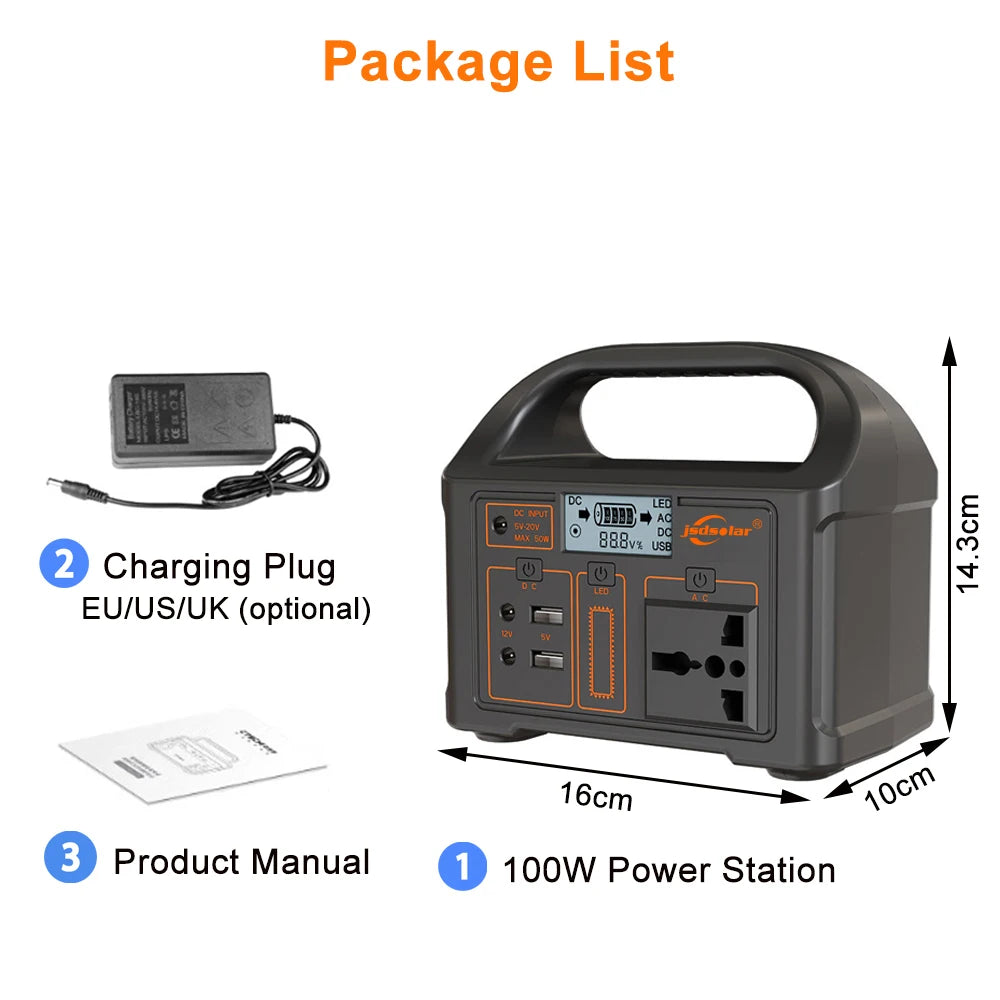 100W 24000mAh Portable Power Station 220V/110V Power Bank 76.8Wh Solar Power Generator LiFePO4 Outdoor Energy For Camping Travel