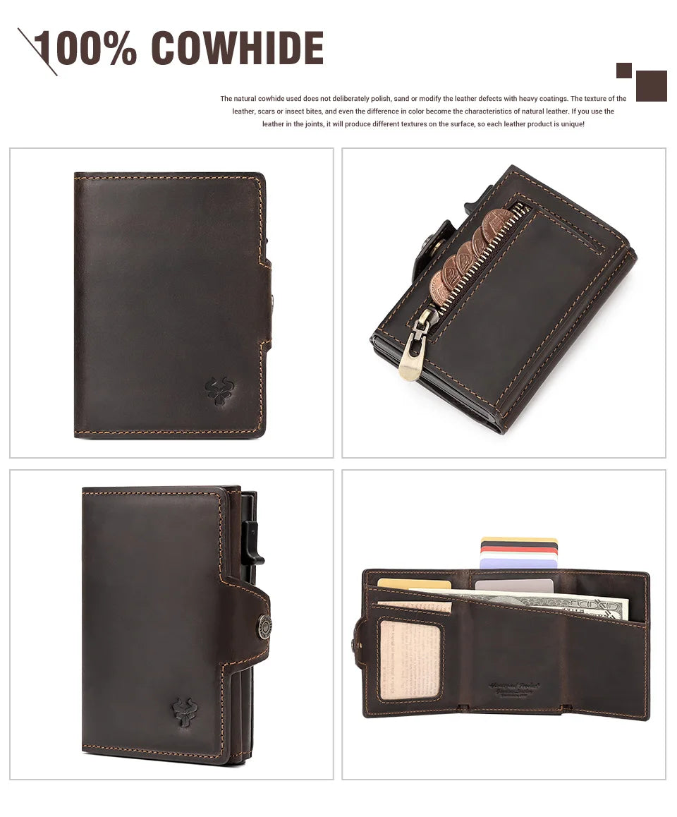 HUMERPAUL Smart Pop Up Card Wallet for Men RFID Genuine Leather Card Case Slim Women Zip Coin Purse with Notes Compartment