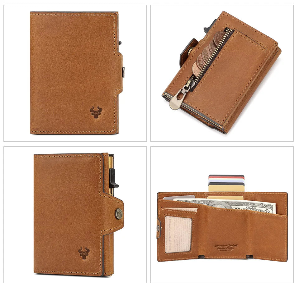HUMERPAUL Smart Pop Up Card Wallet for Men RFID Genuine Leather Card Case Slim Women Zip Coin Purse with Notes Compartment
