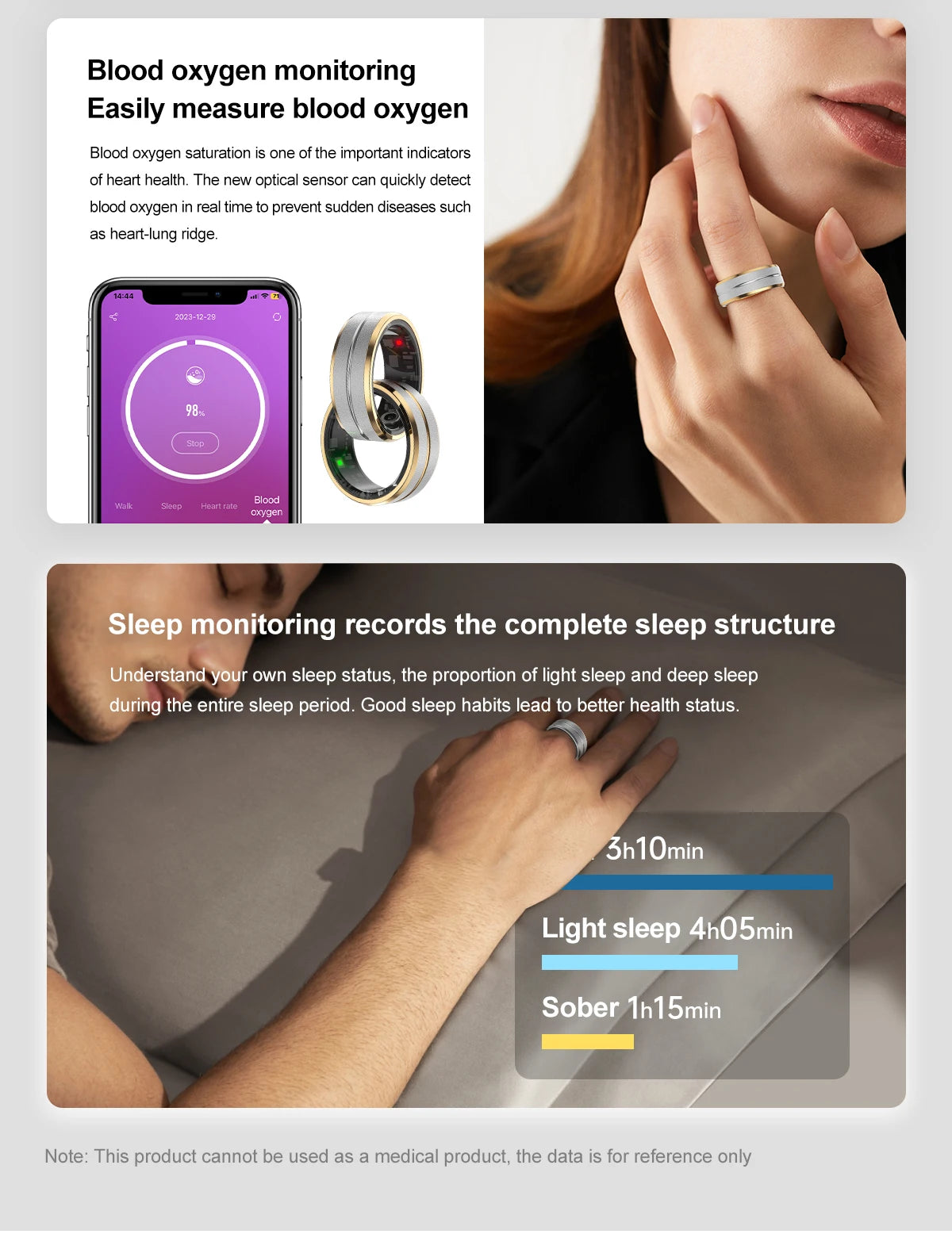 Smart Ring For Men Women Heart Rate Blood Oxygen Monitoring