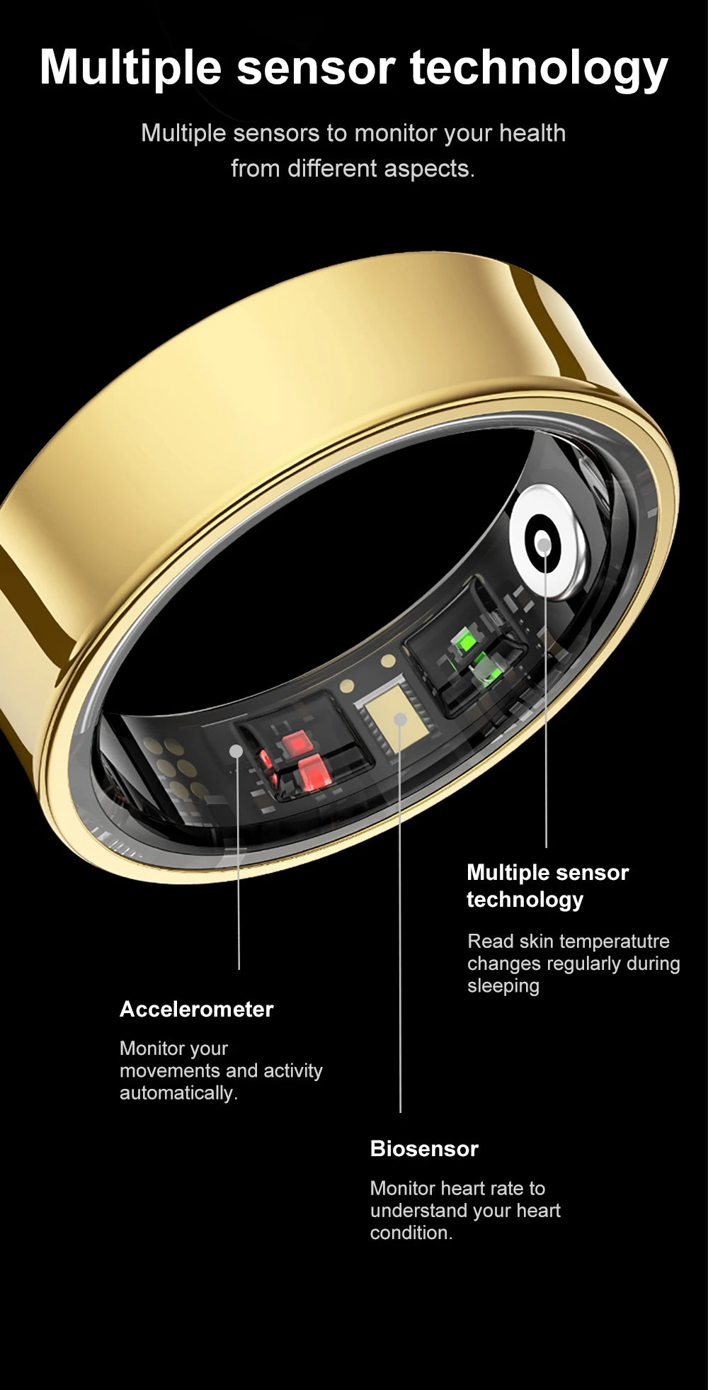 Smart Ring Men Women with Charging Case,