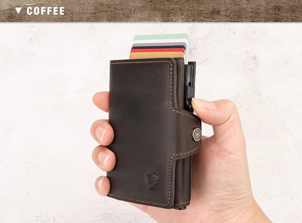 HUMERPAUL Smart Pop Up Card Wallet for Men RFID Genuine Leather Card Case Slim Women Zip Coin Purse with Notes Compartment