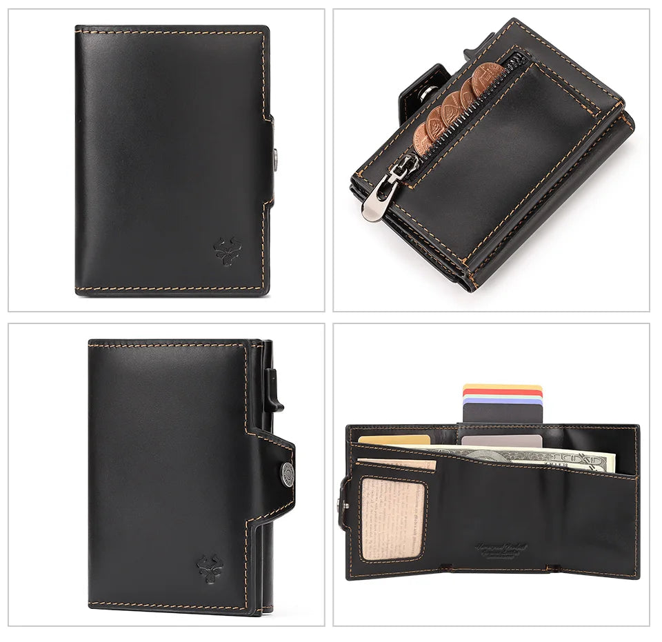 HUMERPAUL Smart Pop Up Card Wallet for Men RFID Genuine Leather Card Case Slim Women Zip Coin Purse with Notes Compartment
