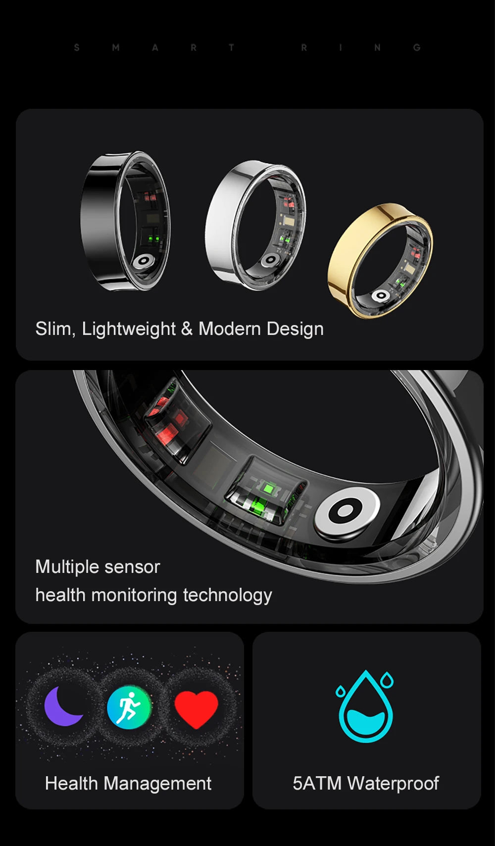 Smart Ring Men Women with Charging Case,