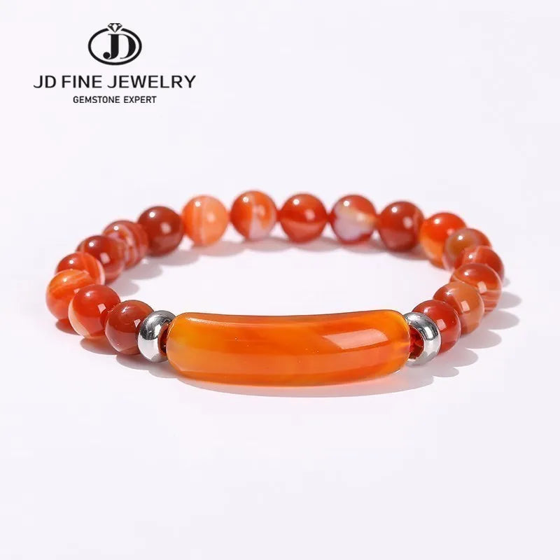 JD Natural Stone Tiger Eye Amethyst Rectangle Bar Charm Bracelet Women Men Reiki Healing Bead Chakra Bangles Couples Jewelry