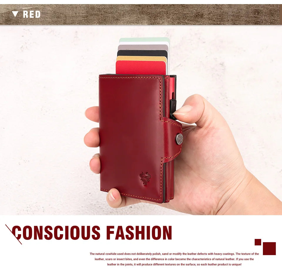 HUMERPAUL Smart Pop Up Card Wallet for Men RFID Genuine Leather Card Case Slim Women Zip Coin Purse with Notes Compartment