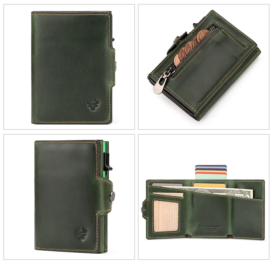 HUMERPAUL Smart Pop Up Card Wallet for Men RFID Genuine Leather Card Case Slim Women Zip Coin Purse with Notes Compartment