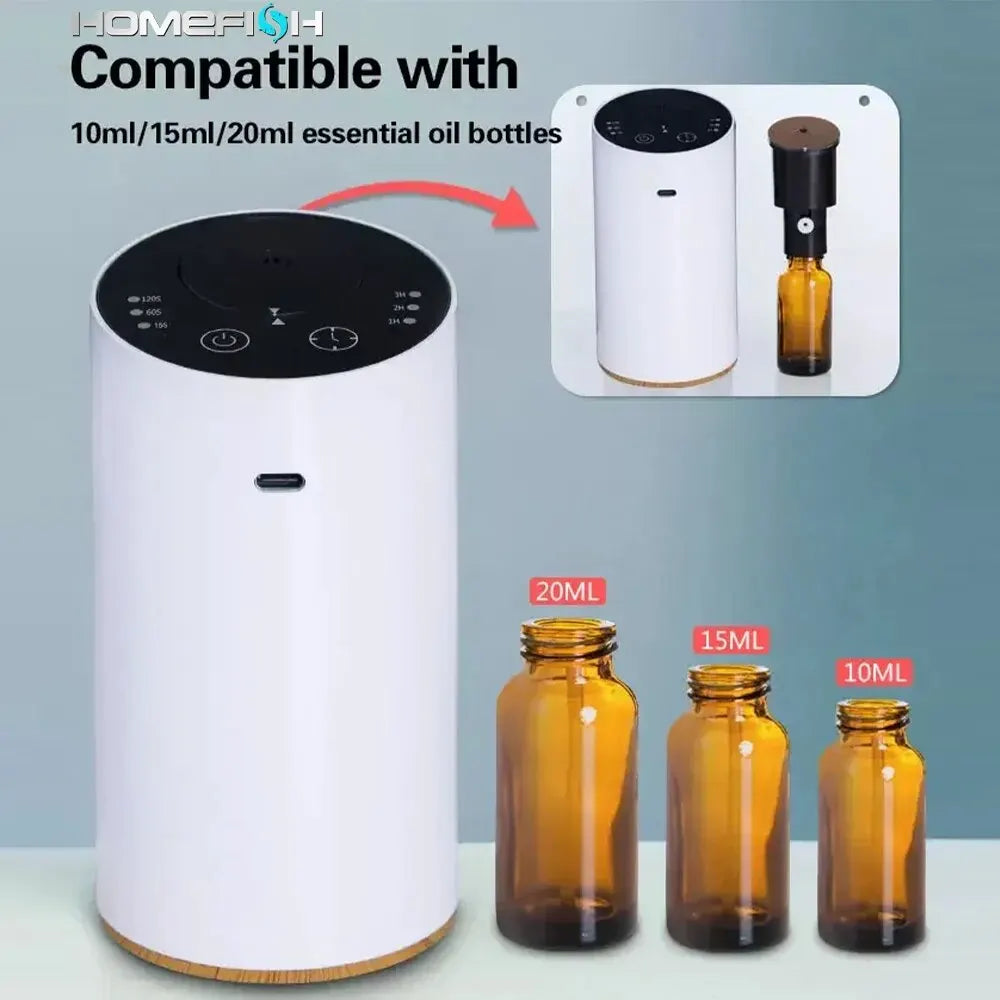 Wireless Car Aroma Diffuser with 20ml Empty Essential Oil Bottle Rechargeable Fragrance Diffuser for Bedroom