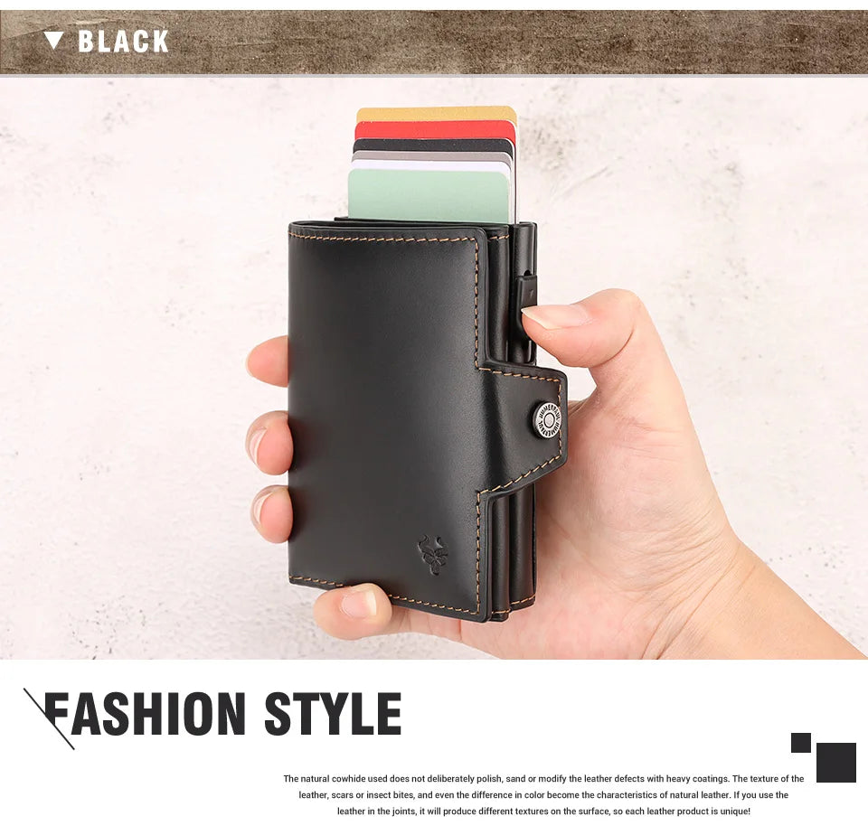 HUMERPAUL Smart Pop Up Card Wallet for Men RFID Genuine Leather Card Case Slim Women Zip Coin Purse with Notes Compartment